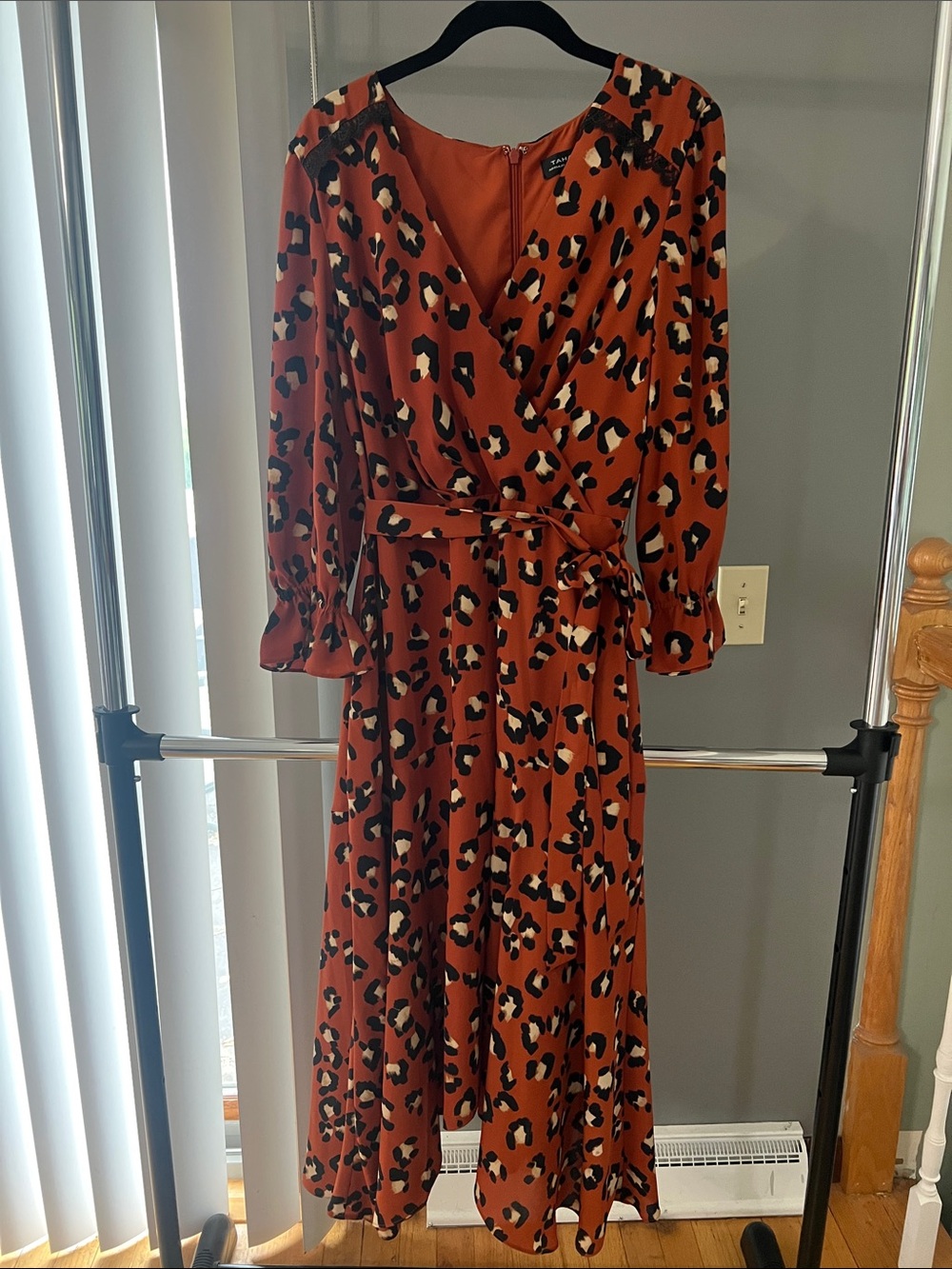 Tahari Rust Leopard Print Wrap Dress